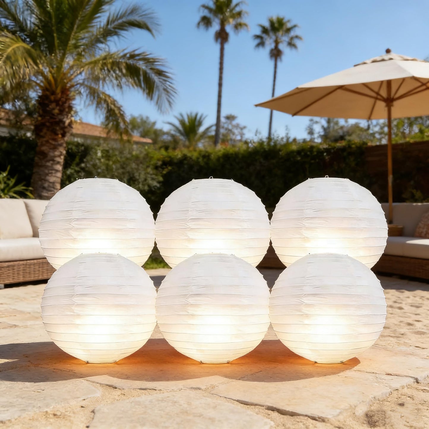 6Pcs Paper Lanterns White with LED Lights,12 in Round Lantern Hanging Paper Lanterns Lamp for Birthday, Wedding, Christmas, Bridal, Home Decor, Party Decoration