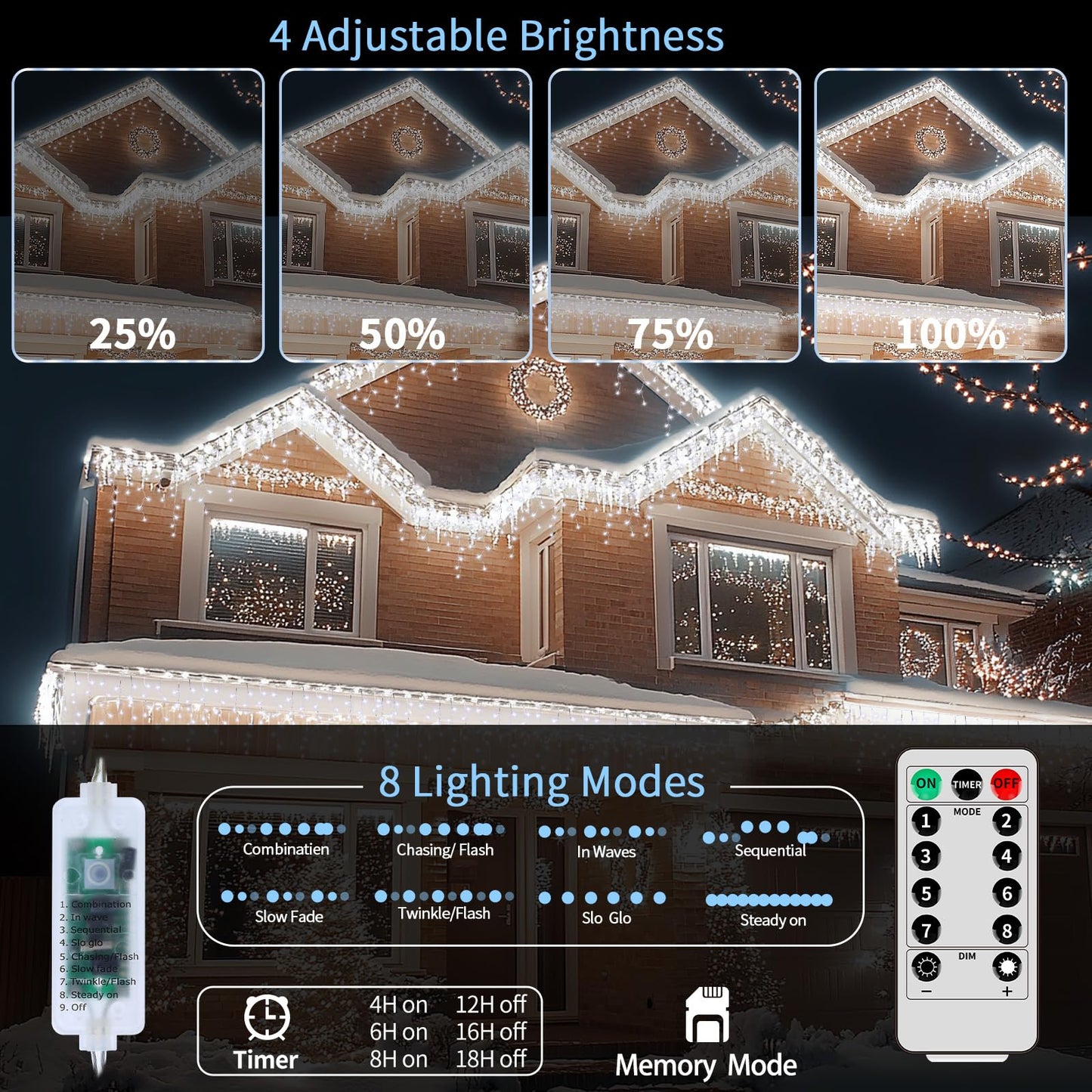 Icicle Lights for Outside, 167ft 17600 LED Icicle Christmas Lights Outdoor Waterproof, 352 Drops with Remote, 8 Modes & Dimmable, Timer for Christmas, Wedding, Party, House, Roof Decoration, White