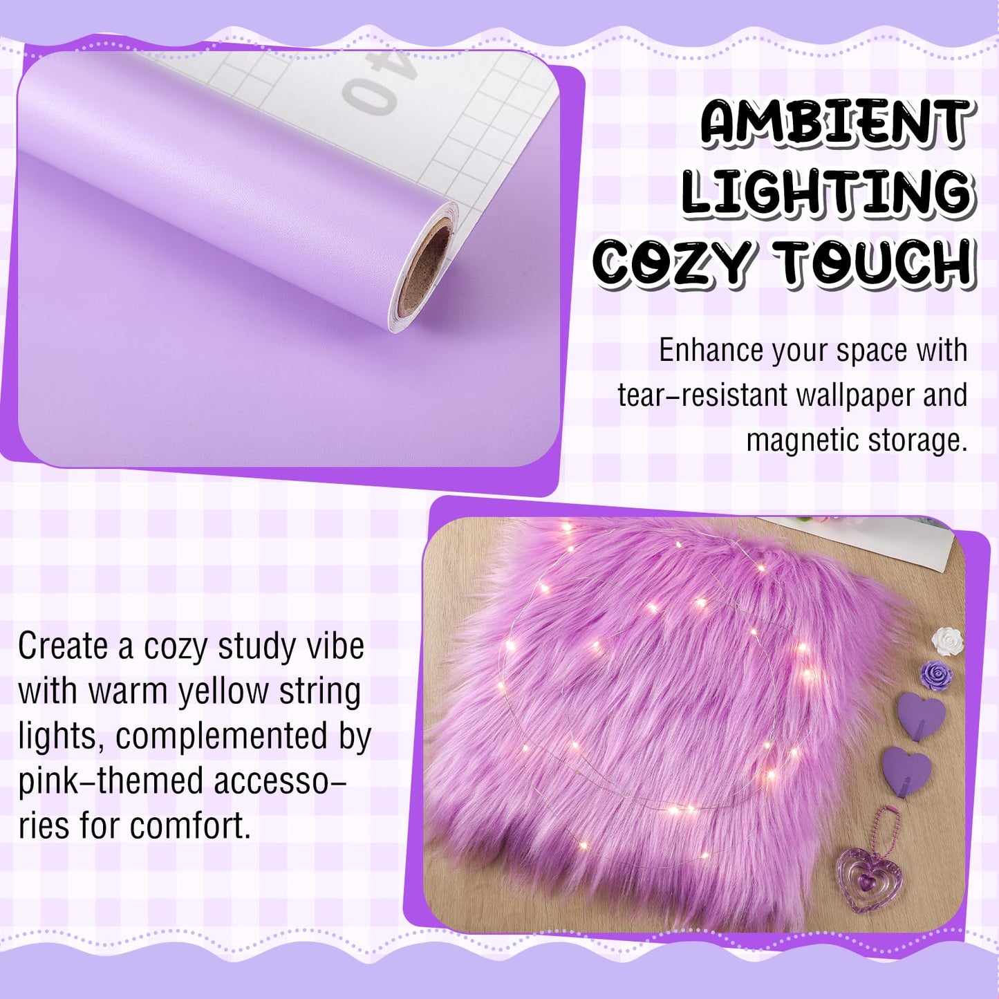 Wonderjune 12 Pcs Locker Accessories Kit Magnetic Mirror Whiteboard Pen Holder Magnet Hook Locker Wallpaper Rug Keychain Marker String Light for Back to School Essentials Decorations (Purple)