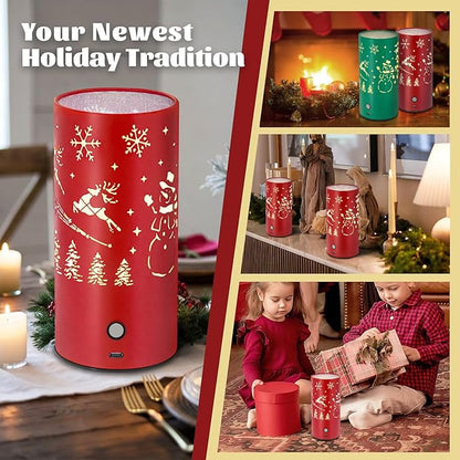 Christmas Table Lamp with Hollow-Out Design - Rechargeable Touch Control Dual Color LED, Warm/Cool White Metal Decor for Home Desk Party, 1200mAh Battery - 2pack(Red)