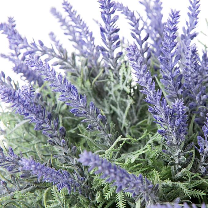 Artificial Hanging Flowers with Basket Fake Fall Lavender for Outdoor Decor, 12 Bundles Faux Purple Outside Decoration Realistic UV Resistant Plants for Porch Balcony Patio Garden Yard
