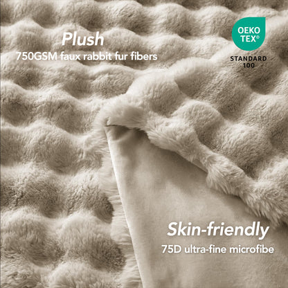 L'AGRATY Faux Rabbit Fur Blanket: 50" x 60" Luxury Soft Fluffy Thick Fur Throw Blanket for Couch Bed Sofa - Cozy Plush Bubble Blankets for Winter: Warm Flannel Fleece Decorative Blanket(Castle Grey)