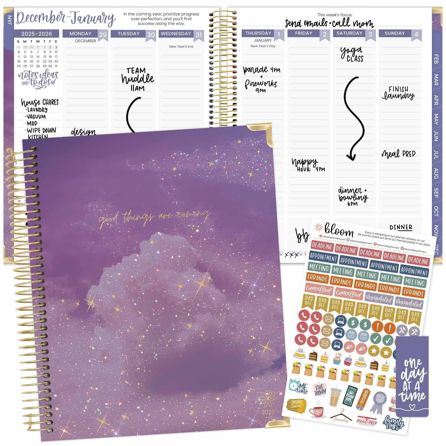 bloom daily planners 2026 Hardcover Calendar Year Goal & Vision Planner (January to December) - Monthly & Weekly Agenda Organizer - 7.5" x 9" - Good Things Are Coming