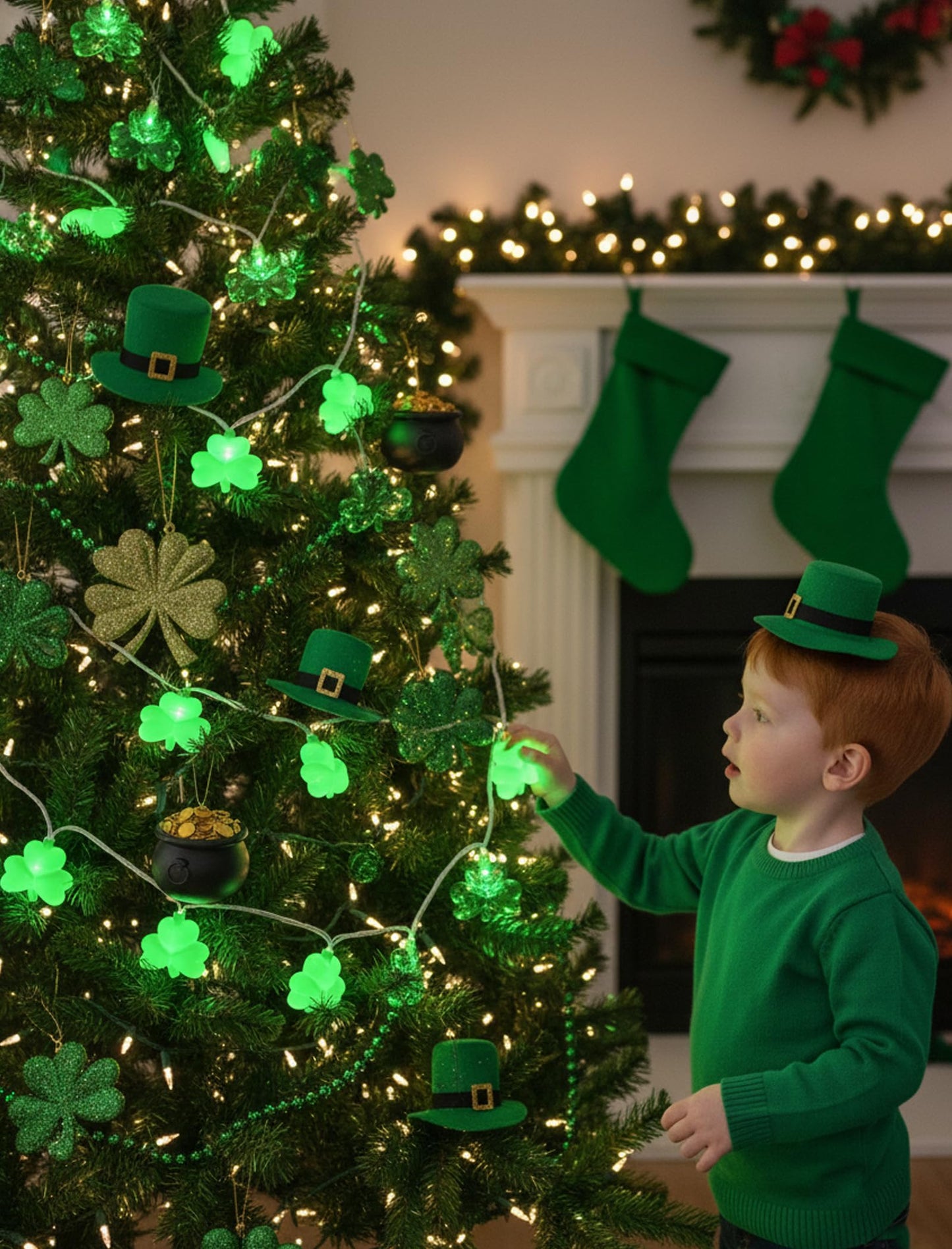 8.5Ft Shamrock String Lights Outdoor, St Patricks Day Decorations Lights with 10 LED Green Clover Lights, Plug in Shamrock Fairy Light for Window Patio Garden Party Irish St. Patricks Day, White Wire