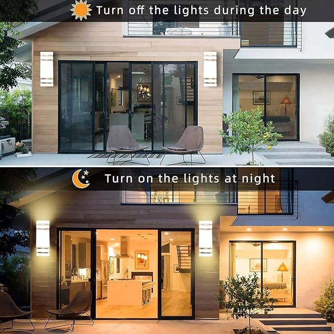 Outdoor Lights Wall Mount, White Up and Down Exterior Lighting Fixtures, Modern Square Porch Wall Sconce Aluminum Front Door Light LED Wall Lamp for Garage Garden Patio 2 Pack