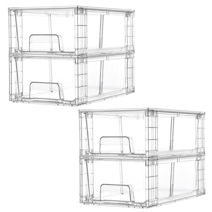Vtopmart 4Pack Large Stackable Kitchen Pantry Storage Drawers, Clear Organizer Bins with Handles, Acrylic Drawer Organizers for Kitchen Pantry, Bathroom Undersink, Cabinet Organization and Storage
