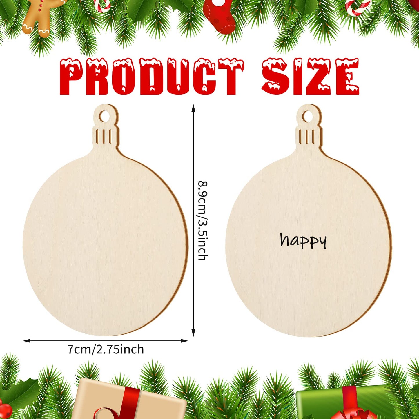 Blulu 60 Pieces Christmas Wooden Ornaments 3.5" Round Wood Slices Snowflake Angel Shape with Cords for DIY Crafts New Year Christmas Tree Pendant Ornaments(Style 1)