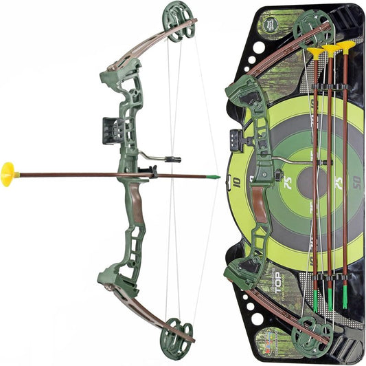 Archery Compound Bow and Arrow Training Set - 3 Target-Tip Arrows & Large Target Board for Skill Development
