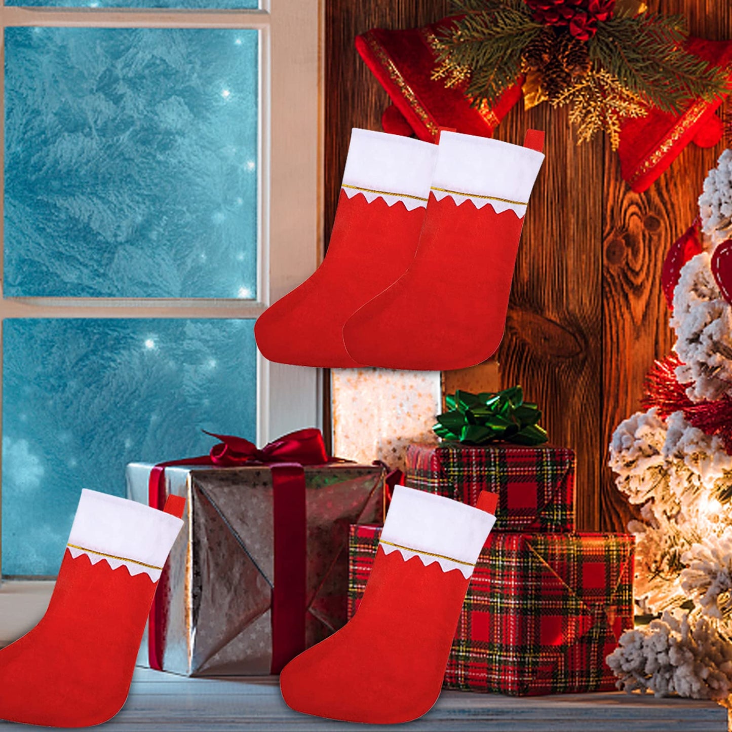 24 Pack Christmas Stockings Bulk 15 Inches Red Felt Xmas Stockings Holiday Big Santa Stockings for Fireplace Hanging Christmas Decorations