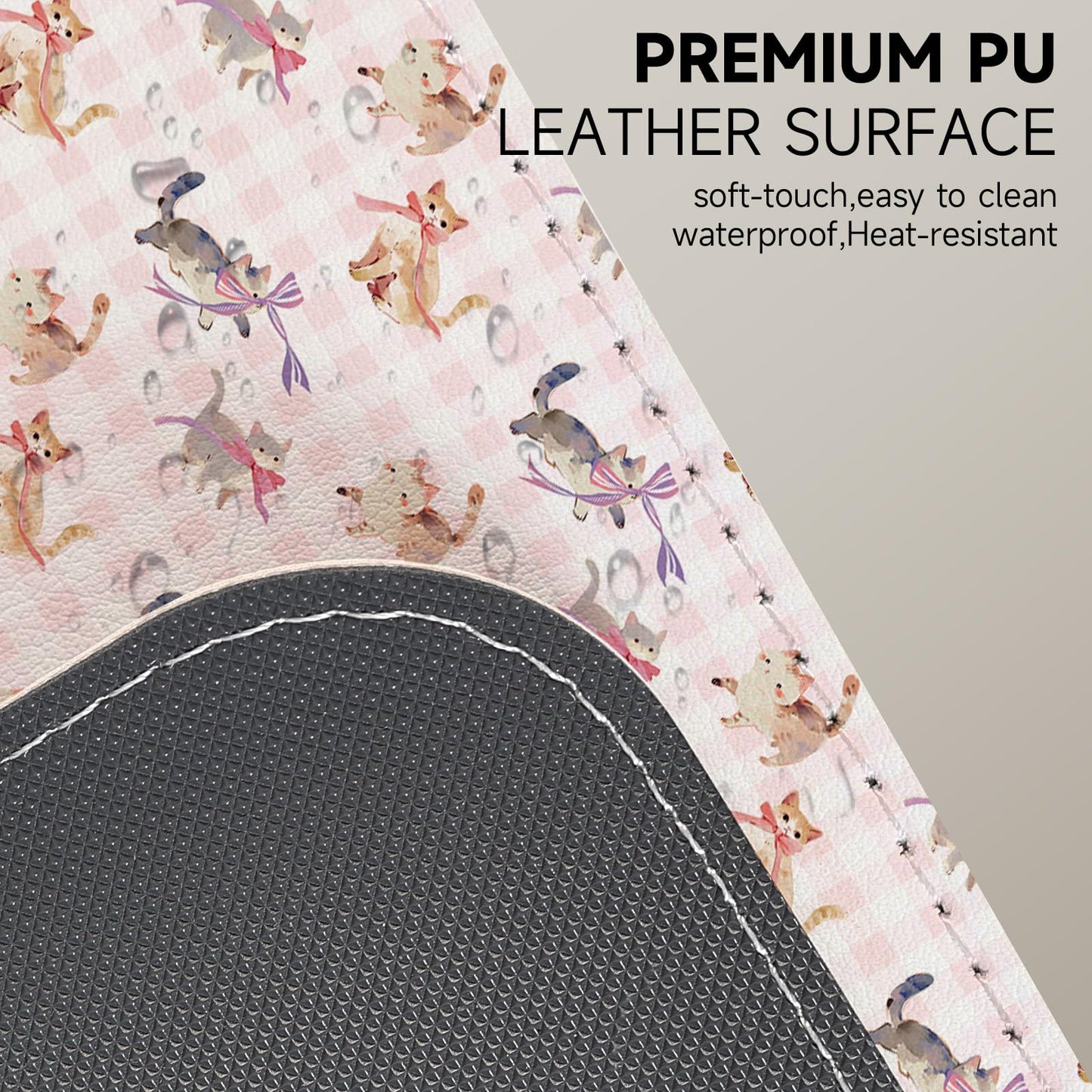 AUPET PU Leather Desk Pad Protector Blotter, Animal 35 x 17in Large Mouse Pad,Cute Office Desk Mat,Waterproof Non-Slip Desk Writing Drawing Pad for Office Home Game (Cats with Bow tie)