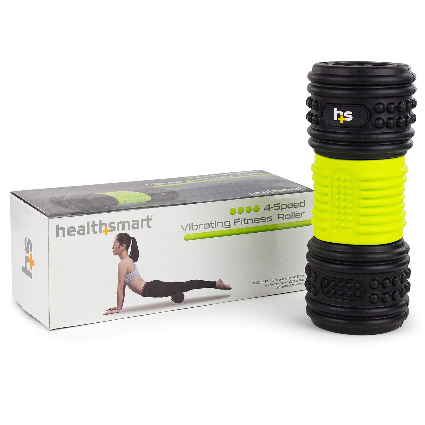 HealthSmart 4-Speed Vibrating Exercise Roller Foam FSA/HSA Eligible – Deep Tissue Massage Muscle Recovery & Pain Relief for Full Body | Electric foam Roller for Physical Therapy & Workout