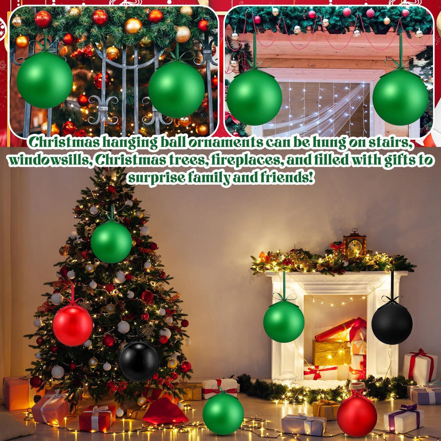 Zubebe 2 Pcs 8" Giant Fillable Christmas Ornaments with Ribbons Oversized Plastic Xmas Balls for Outdoor Lawn Yard Decor, Tree Hanging, Holiday Gifts(Matte Green)