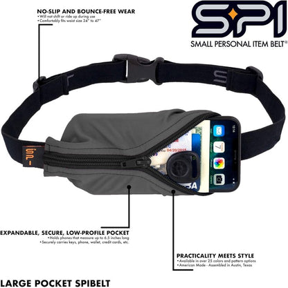SPIbelt Running Belt - Adjustable Phone Holder for Running | Black with Black Zipper, Fits All Phones