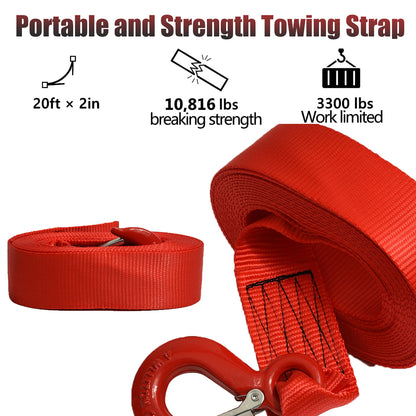 Boat Trailer Winch Strap With Hook 2" x 20' - 10,816lbs Breaking Strength Heavy Duty Hand Crank Replacement for Jet Ski, Automotive Towing