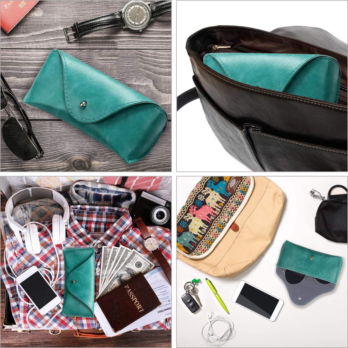 LogHog Portable Leather Glasses Case,Durable Soft Sunglasses Pouch Slim Case for Women Men Horizontal Eyeglass Case