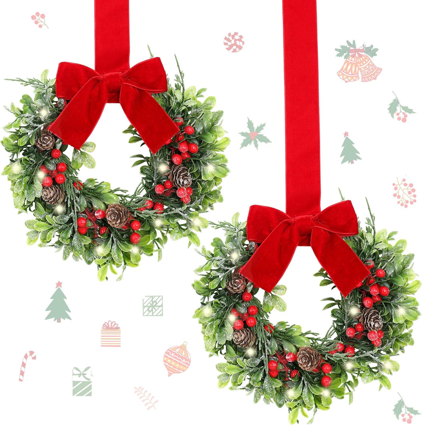 Thiccywoov 2 Pcs 9 Mini Christmas Wreath for Front Door Christmas Artificial Red Berries Parasitic Leaf Winter Wreath for Cabinet Wedding Window Home Wall Indoor Decor