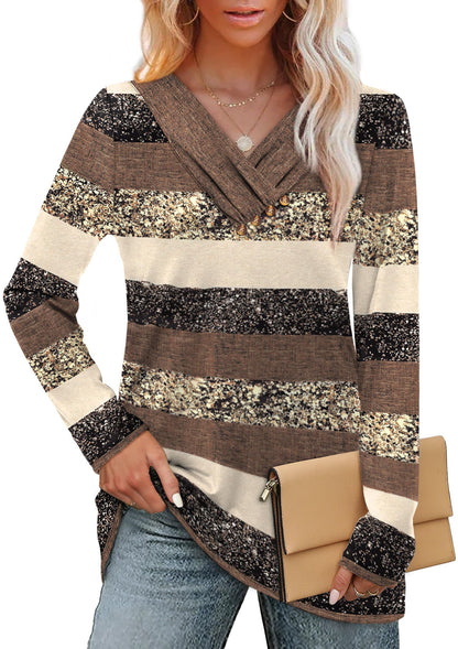 WIHOLL Long Sleeve Shirts for Women Fall Outfits V Neck T Shirts Button Down Tunic Tops Fashion Clothing