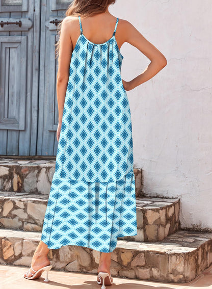 Dokotoo Women Summer Dresses 2025 Spaghetti Strap Scoop Neck Smocked Ruffle Flowy Boho Maxi Dress