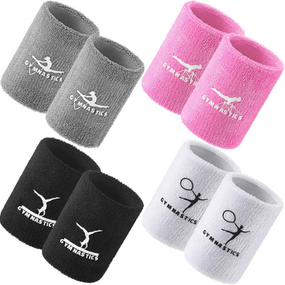 Blosssound 4 Pairs 3.9 Inch Gymnastics Sports Wristbands for Kids Wrist Sweatbands Polyester Cotton Wrist Bands Sweat Band for Gym (Pink, Gray, Black, White)