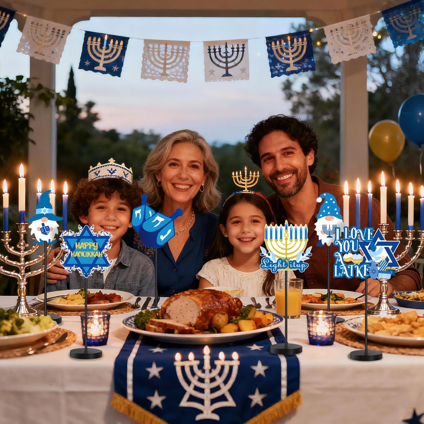 6Pcs Hanukkah Table Decorations Hanukkah Wood Table Sign Chanukkah Decor for Winter Chanukkah Home Indoor Centerpiece Menorah Dreidel Star of David