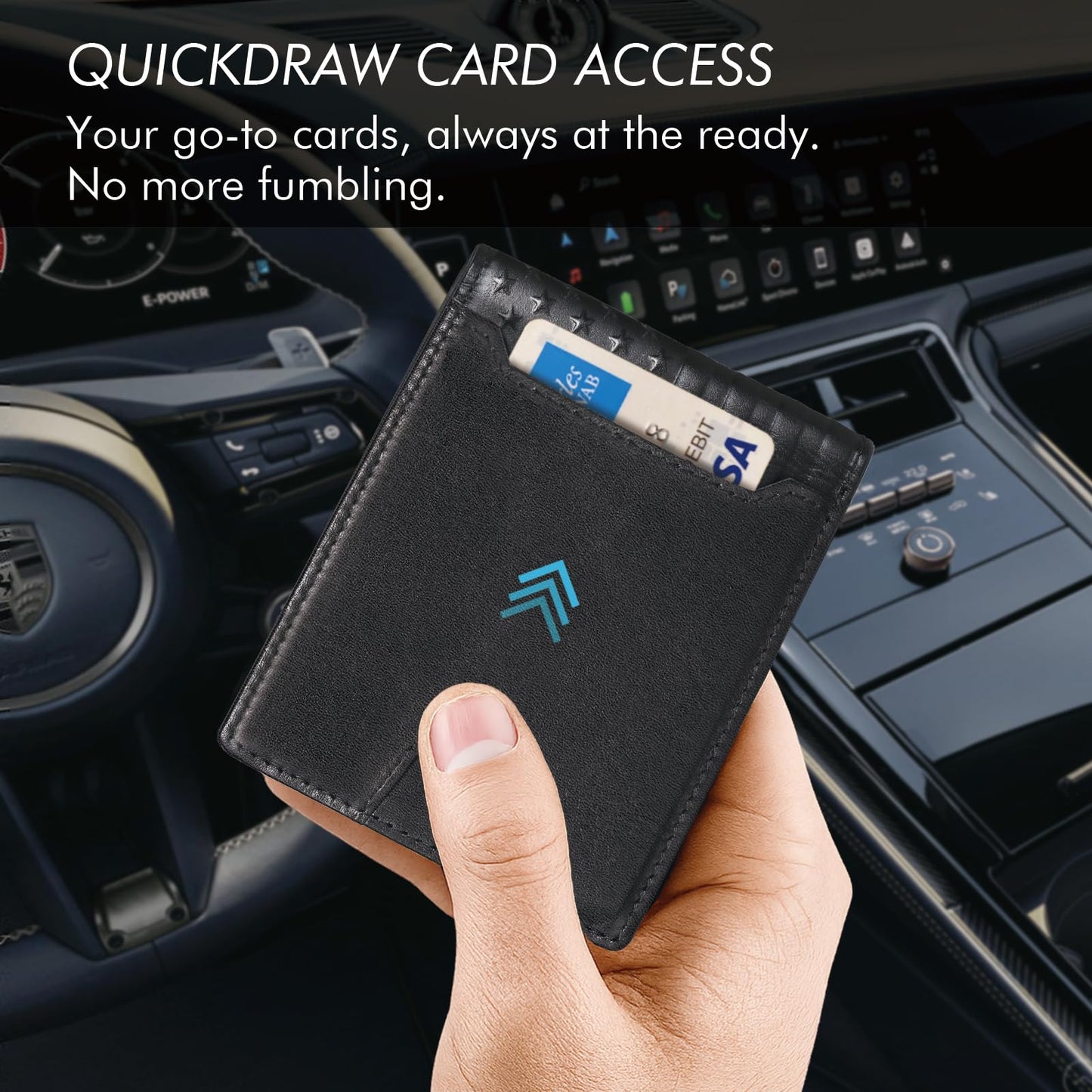 Pefiam Full Grain Leather Wallet for Men, RFID Blocking, Bifold with 2 ID Windows, 13 Card Slots, American Flag Wallet Black