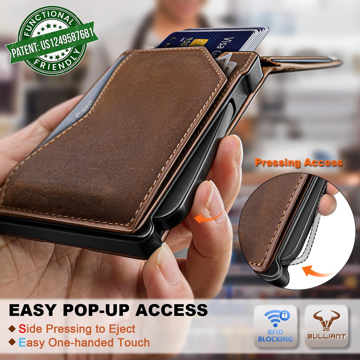 BULLIANT Men Full Grain Leather Wallet, Metal Wallet Money Clip Magnetic Flip 13 Cards Pop-up Access Simplifed Bill Folder