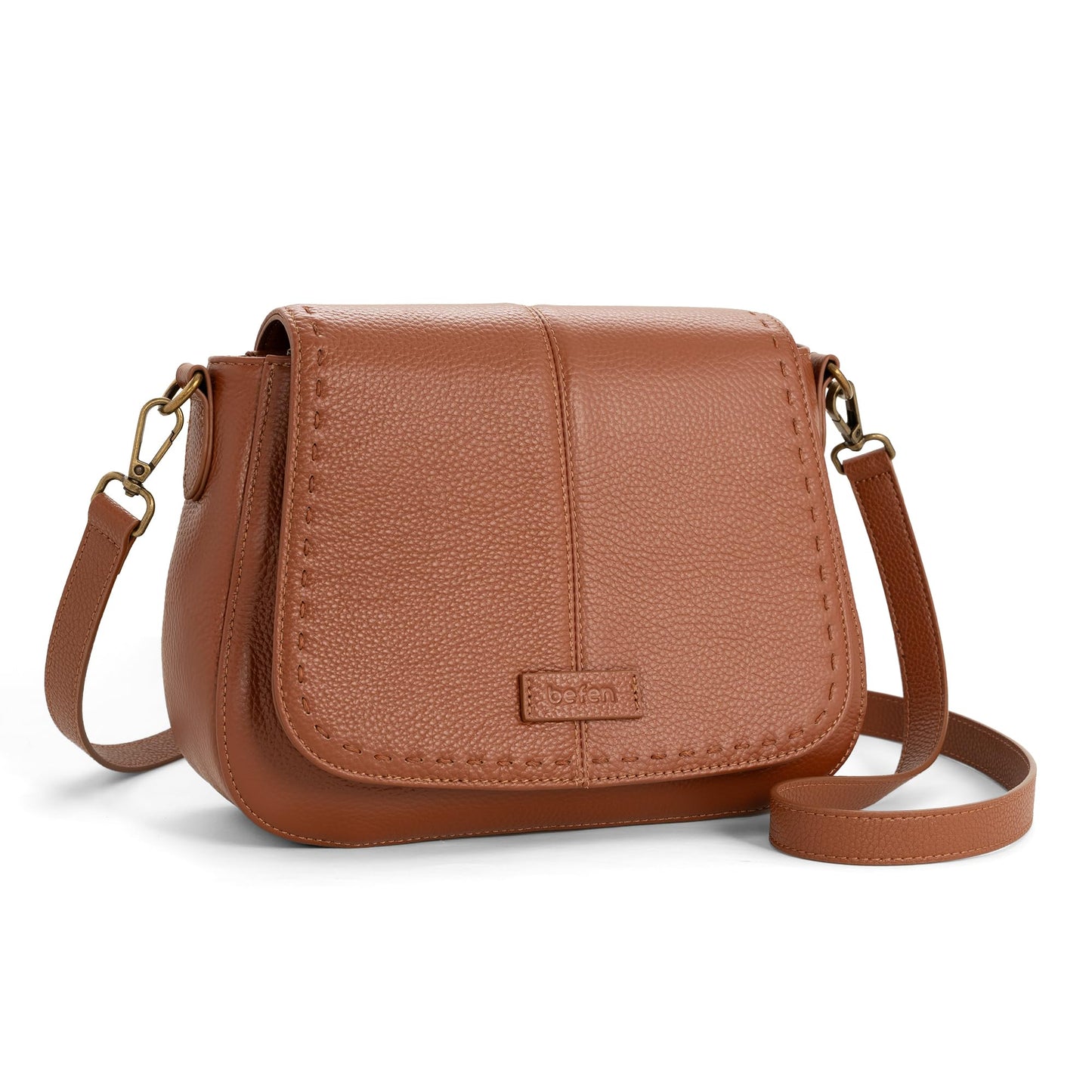 befen Genuine Leather Crossbody Purse for Women Brown Purse RFID Crossbody Bag for Travel Soft Real Leather Saddle Bags with RFID Blocking Trendy Medium Purses Women's Shoulder Handbags for Everyday