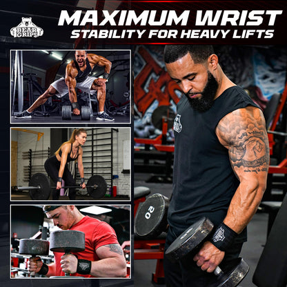 Bear Grips Wrist Wraps for Weightlifting | Weight Lifting Wrist Straps for Weightlifting | Extra Strength Gym Wrist Wraps | Two Wrist Wrap Per Pack | 12” & 18” | Lifting for Men & Women