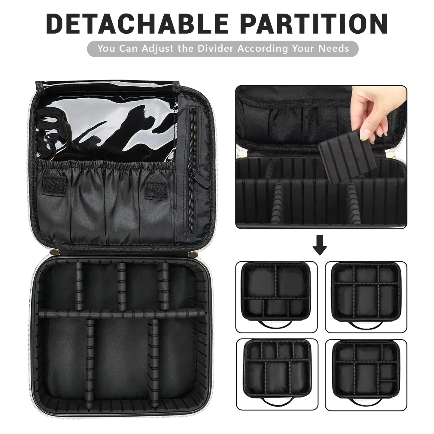 LEAFFUP Checkered Makeup Bag for Women & Men, Large Travel Cosmetic Case Organizer with Adjustable Dividers & Brush Slots, Waterproof PU Leather Toiletry Pouch for Christmas Gif