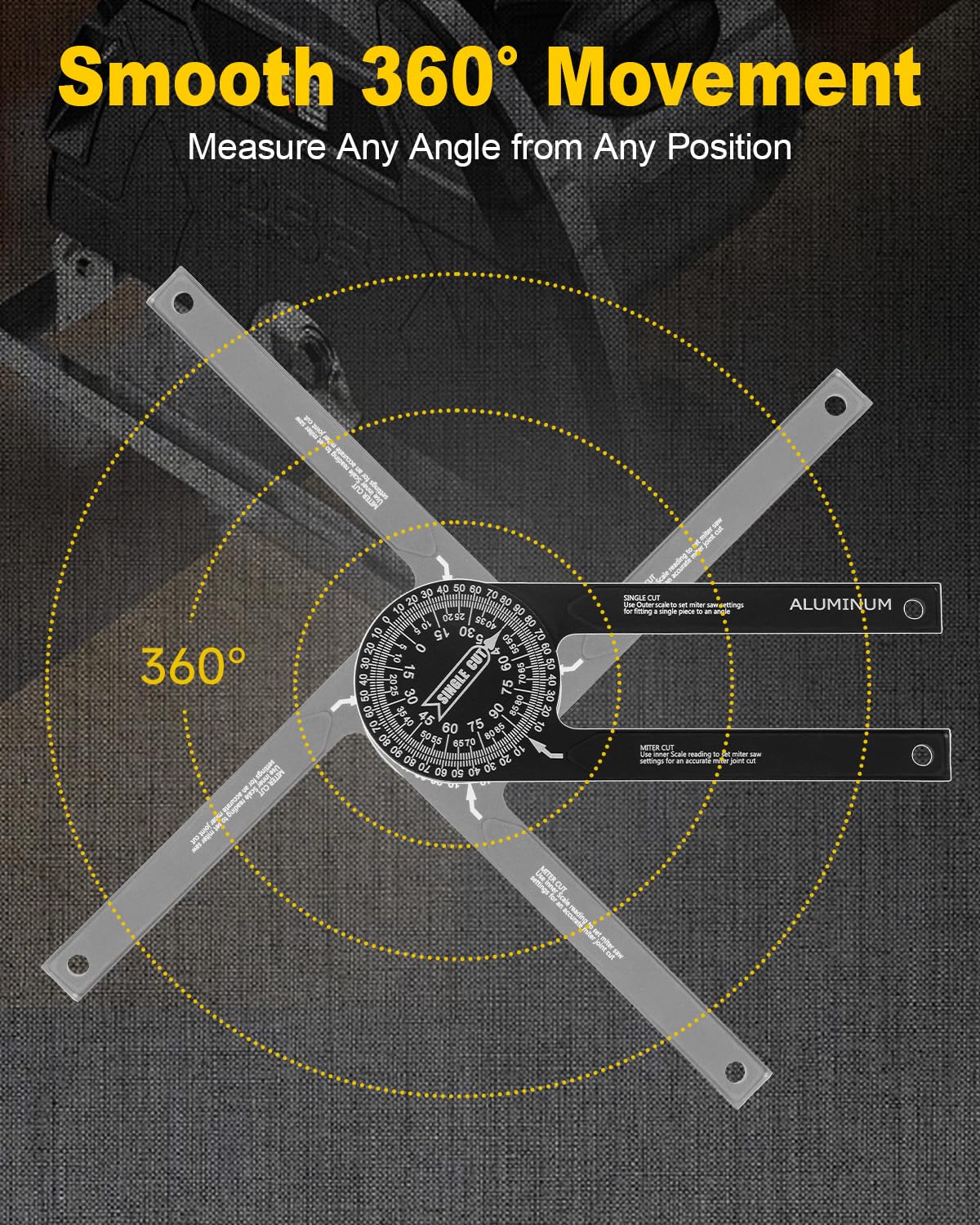 Anyongora 7.2" Miter Saw Protractor Angle Finder, CNC Aluminum Miter Gauge with Laser Engraved Scales, Precision Tool for Carpentry, Crown Molding & Construction, 5.3oz Ultra-Lightweight Portable