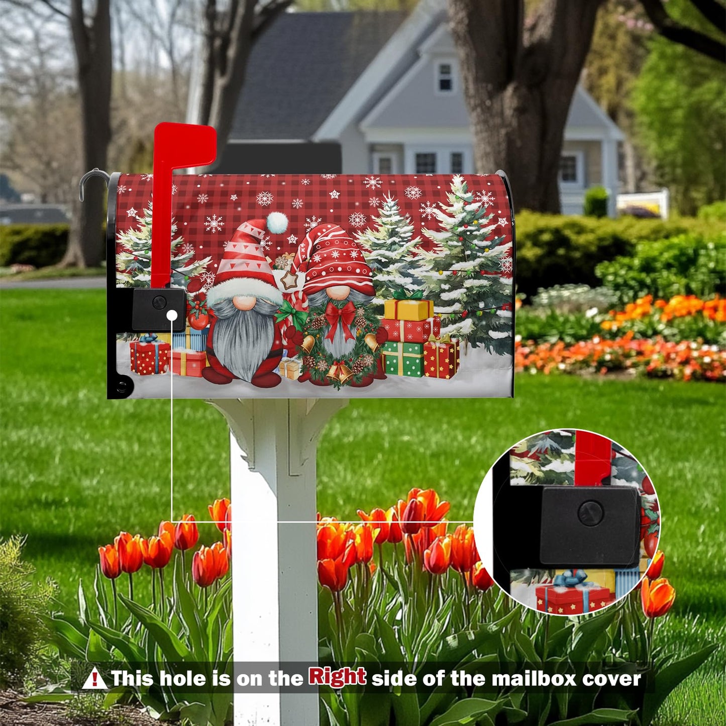 Christmas Winter Gnomes Mailbox Covers Magnetic Buffalo Plaid Xmas Gift Winter Tree Snowflake Mailbox Cover 21" X 18" Waterproof Mail Box Covers Magnetic Standard Size for Yard Home Decor