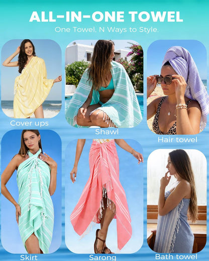 6 Pack Turkish Beach Towels Vacation Essentials Pool Towel for Women Birthday, Teacher Appreciation Thank You Gifts, Mothers Days Bridesmaid Bride Girlfriend Friendship Sister 40th Retirement Gift
