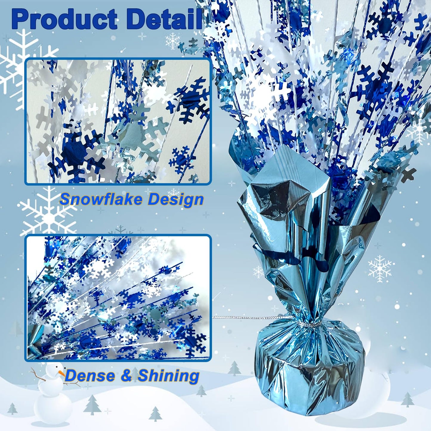 FUBININA 6 Pack Winter Wonderland Snowflake Table Decoration Metallic Blue White Glitter Foil Spray Tabletop Centerpieces for Winter Christmas Xmas Frozen Birthday Wedding Baby Party Supplies Decor