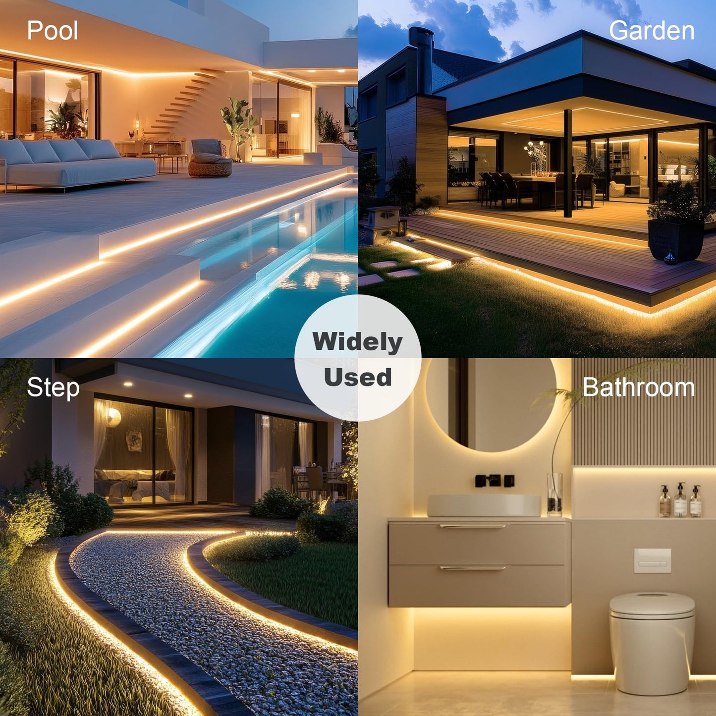 BUNACET 100ft COB Outdoor LED Strip IP67 Waterproof, 3000K Warm Whit DC24V Flexible LED Rope Strips with Remote & App Control Dimmable, DIY Lighting for Indoor, Outdoor, Garden, Patio（2 Rolls）