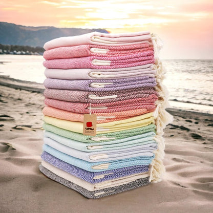 Bazaar Anatolia Turkish Beach Towel – 100% Cotton, Quick Dry, Sand Free Towel for Bathroom, Camping, Travel, Hot Pink – Oversized 71x39 Inches – Diamond Fuscia