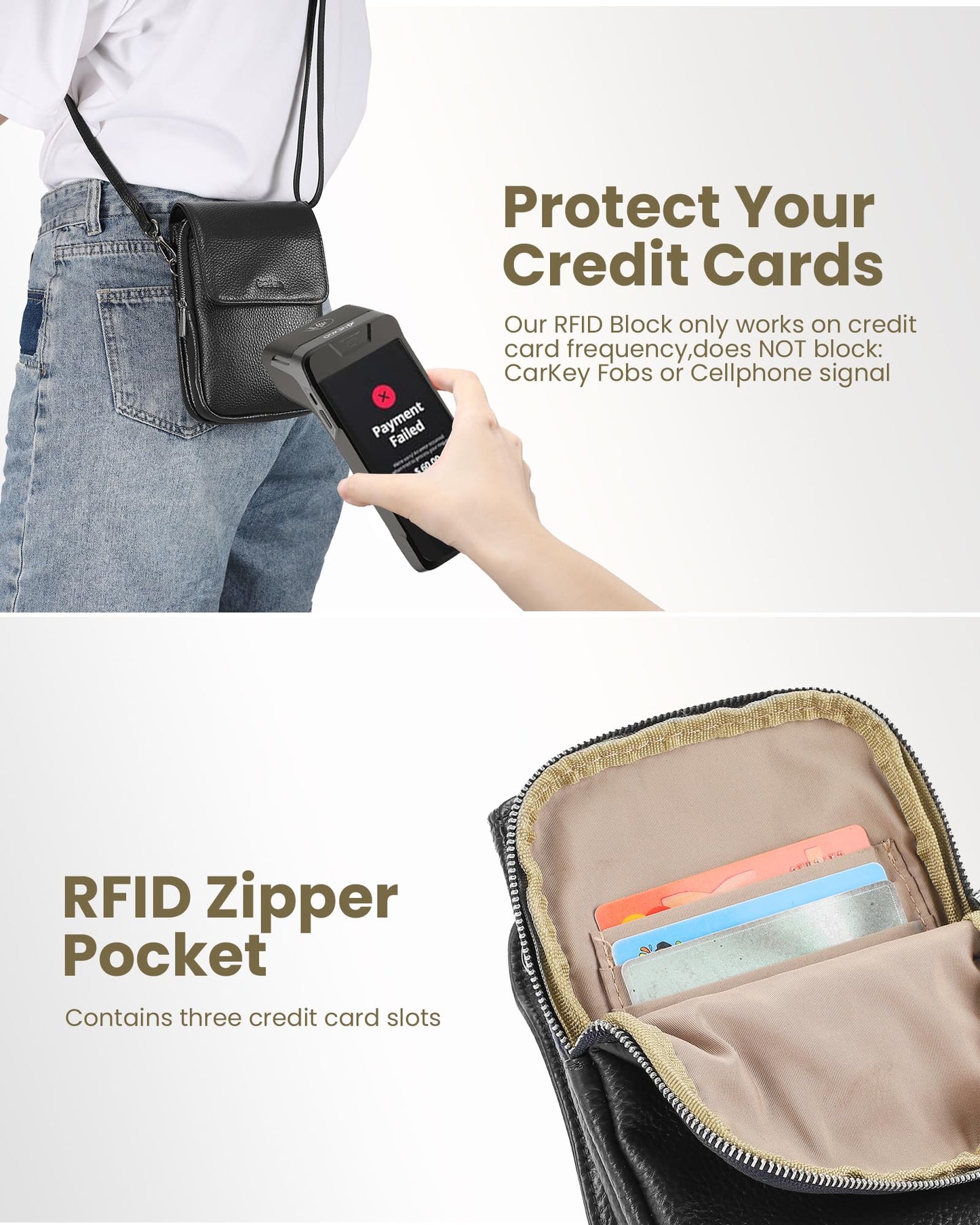 befen Genuine Leather Black Small Crossbody Bags for Women, Woman Cell Phone Cross body Purse Bag with RFID Blocking Card Slots