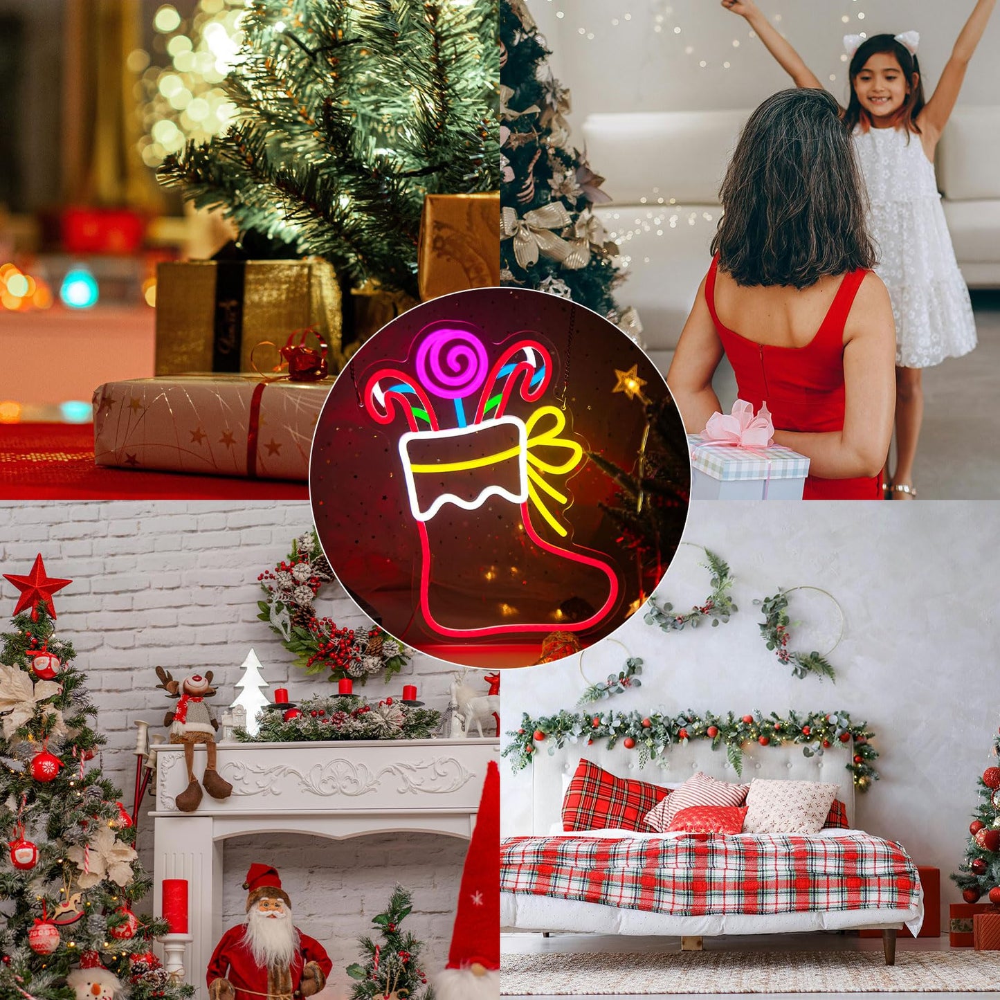 Mvorixa Christmas Stocking Neon Sign, Dimmable LED Neon Christmas Wall Lights, Xmas Decoration for Indoor Holiday Party, Kids Bedroom, Living Room, Bar, Pub, Xmas Tree, Window Display Decor, New Year Gift