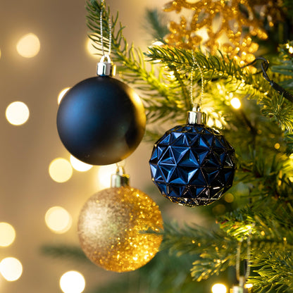 Valery Madelyn Christmas Tree Decorations Ornament Set, 50ct 2 Inches Blue and Gold Shatterproof Christmas Ball Ornaments Hanging Xmas Holiday Party Decor