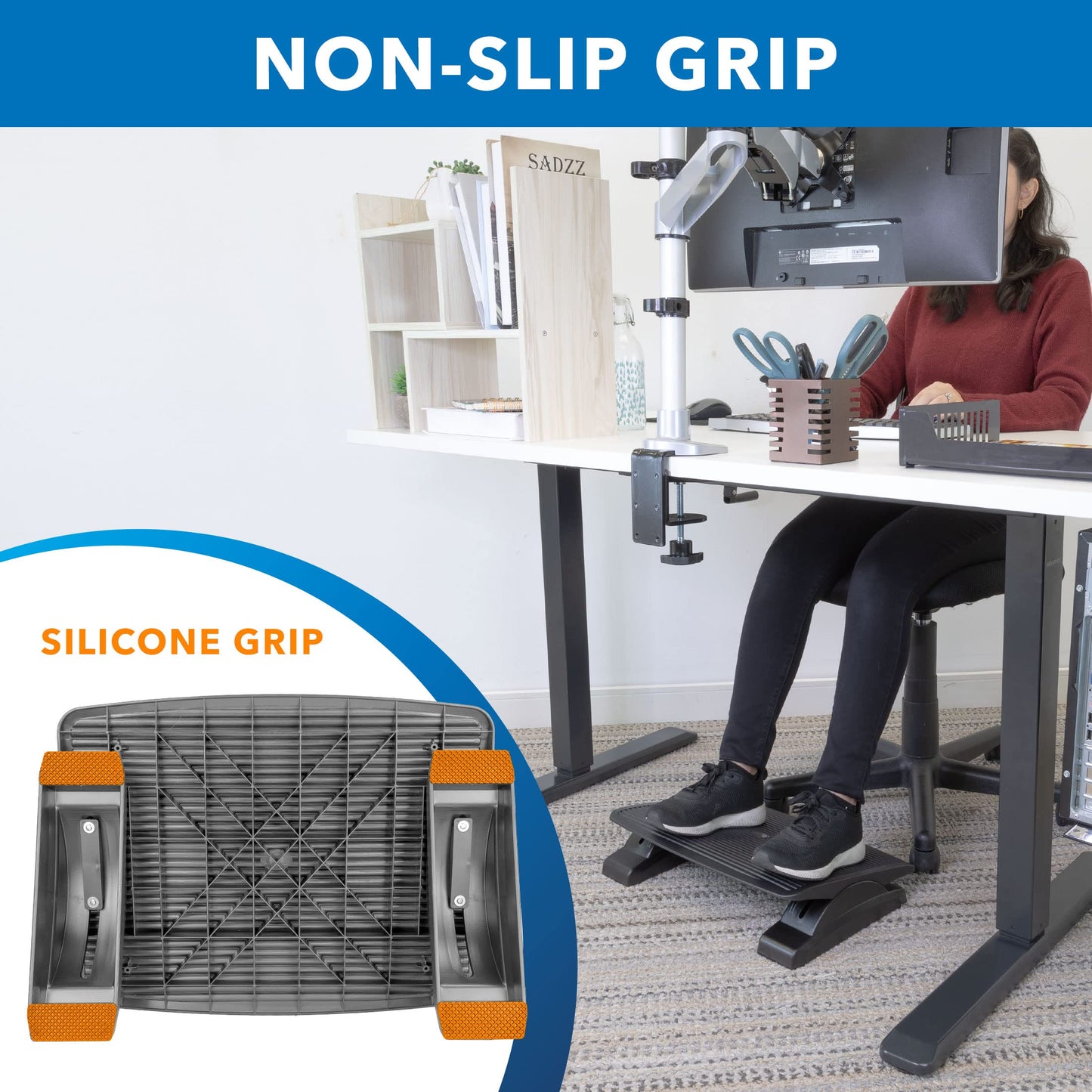 Mount-It! Under Desk Footrest, Adjustable Foot Rest Under Desk with 3 Tilt Positions, Large Non Slip Office Foot Rest with Massaging Surface, Ergonomic Foot Stool Under Desk for Home or Office