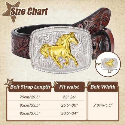 JKEEMI Kids Western Belt, Boys Girls Cowboy Belt for Kids with Detachable Square Buckle and Genuine Leather for Jeans Gifts