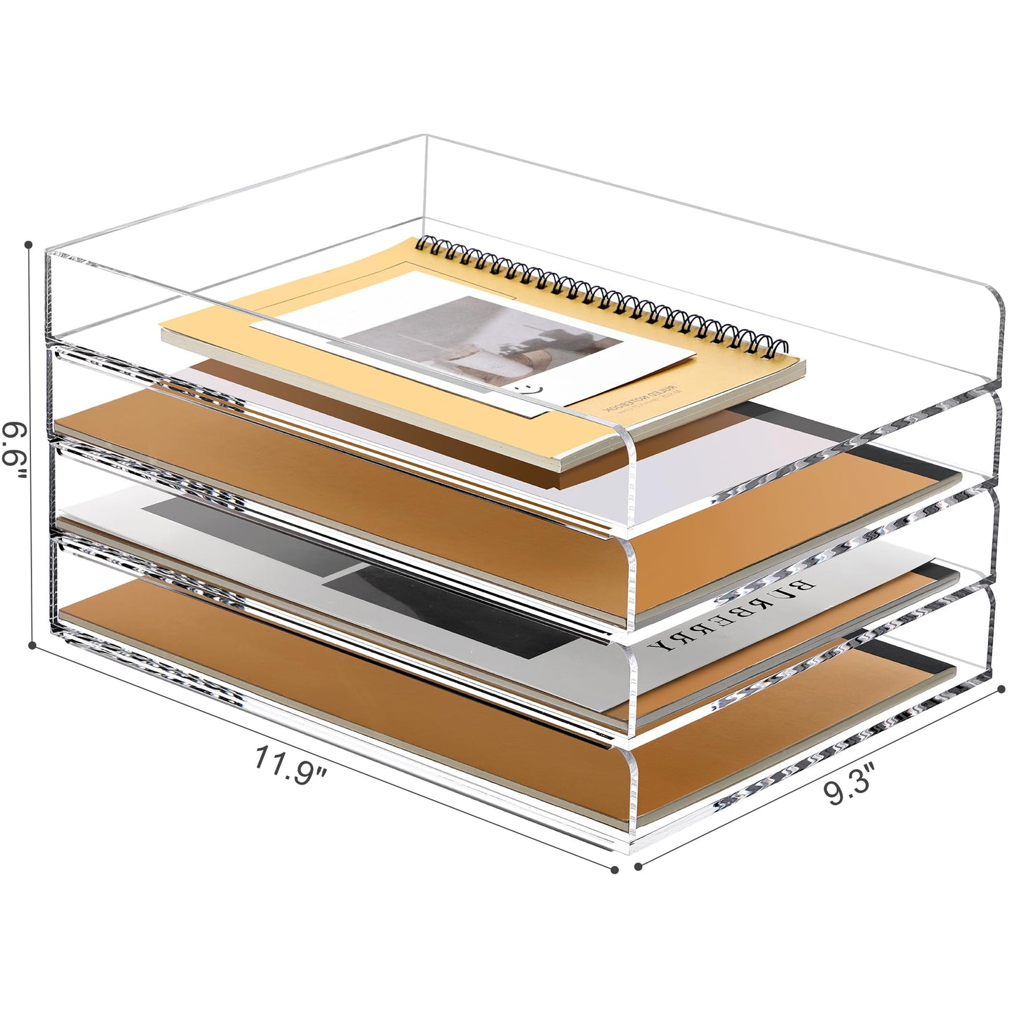 SANRUI 4 Tier Stackable Paper Letter Tray, Acrylic Vertical File Tray A4 Desk Organizer and Accessories Sorter Trays, Clear Workspace Office Supplies Organizers,12inx9.25inx6.6in