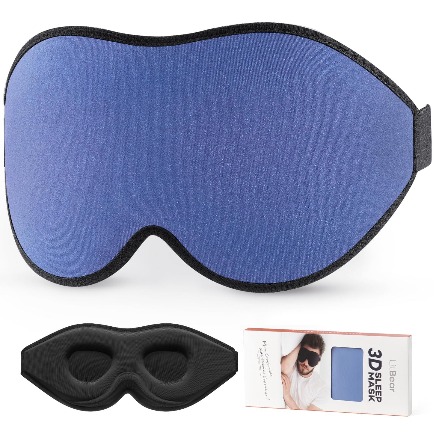 LitBear Sleep Mask for Side Sleeper Women Men, Eye Mask for Sleeping Light Blocking, 3D Contoured Cup Sleeping Mask, Soft Breathable Sleep Eye Mask with Adjustable Elastic Strap for Travel
