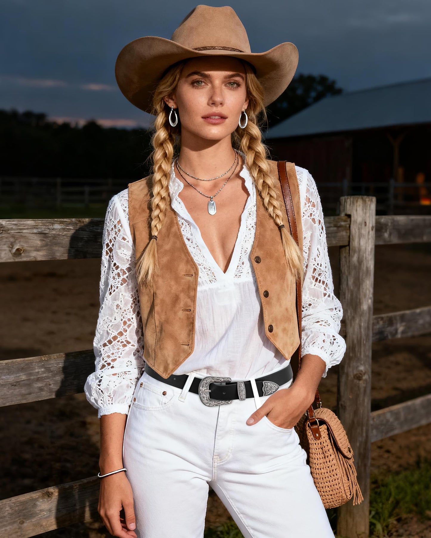JASGOOD Women Leather Belts Ladies Vintage Western Belt Cowboy Cowgirl Country Belt Design Black Waist Belts for Pants Jeans Dresses