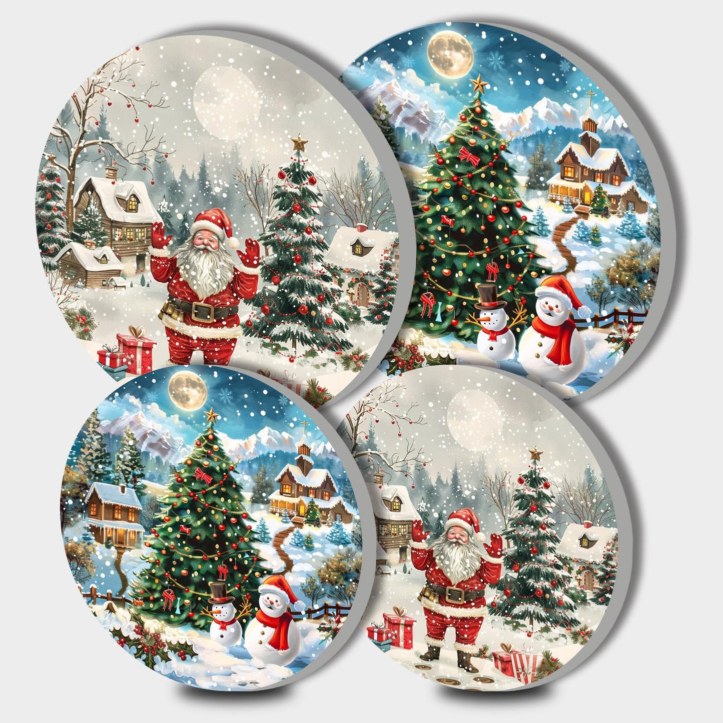 Tucocoo Christmas Tree Santa Claus Electric Stove Burner Covers, Set of 4 Round Stove Burner Covers, 8 Inches and 10 Inches, Gas Stove Burner Covers, Snowman Winter Landscapes Cooktop Decorative