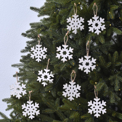 12Pcs Wooden Snowflake Ornaments for Christmas Tree, Rustic Snowflake Decorations with Jute Rope, Unfinished Wood Snowflakes Cutouts for Holiday DIY Crafts, Farmhouse Xmas Decor (12pcs)