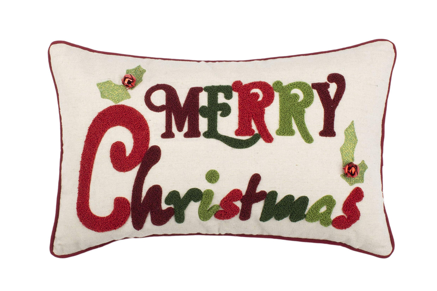 Safavieh Home Jingles Green and Red and Beige Merry Christmas 12 x 20-inch Decorative Pillow