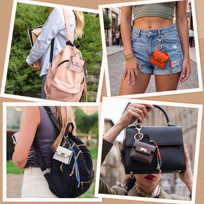 Shinylin 6 Pcs Mini Backpack Keychain Cute Cosmetic Bag for Women PU Leather Makeup Bag Key Pocket Lipstick Bags Card Holder Data Cable Organizer Zipper Pouch with Lanyard Ideal for Gift (Elegant)