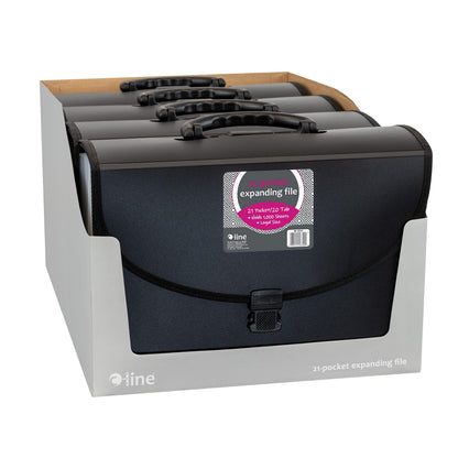 C-Line 21-Pocket Poly Expanding File with Handle, Includes Tabs, Locking Closure, Legal Size, Black (58320), Traditional