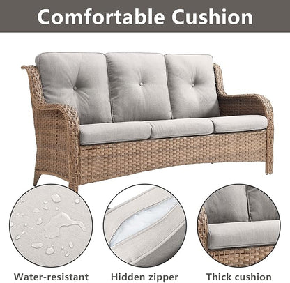 Rilyson Patio Furniture Swivel Chairs Set - 6 PC Wicker Rattan Outdoor Sectional Conversation Sets with 2 Rocking Chair,2 Ottoman and 2 Sofa for Porch Deck Garden(Yellow/Beige)