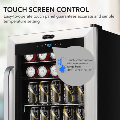 Whynter Beverage Refrigerator with Double-Layer Glass Door, 136-Can Drink Mini Fridge with Lock & Digital Control, BR-1211DS, 3.4 Cubic Feet, Stainless Steel